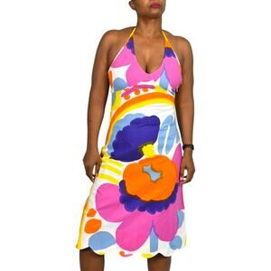 Vintage Marimekko Karuselli Halter Dress Pink Abstract Print Y2K Slip Shift 8